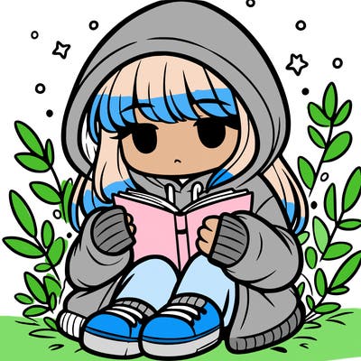 girl in oversized hoodie reading a book