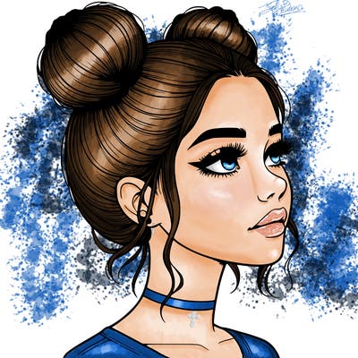 realistic girl with buns on the top of her head
