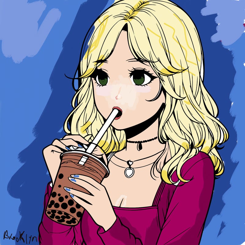 realistic girl drinking boba tea