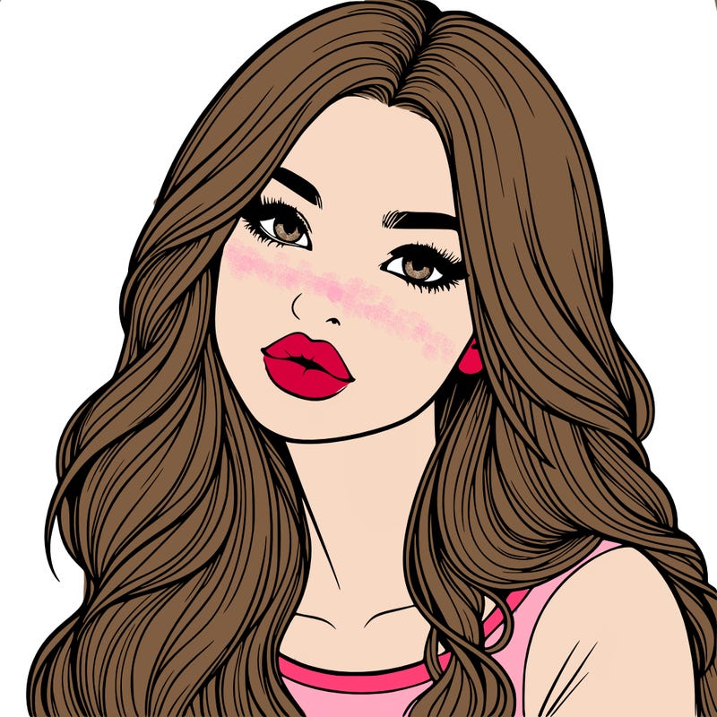 realistic girl with hair on her hair and lips