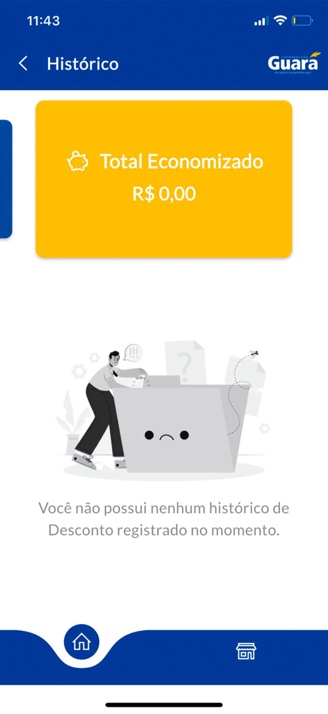 Supermercado Guará - Supermercado Guara app screen showing savings history and no discounts