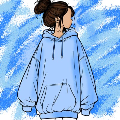 realistic girl with a oversized sweatshirt on and a bun