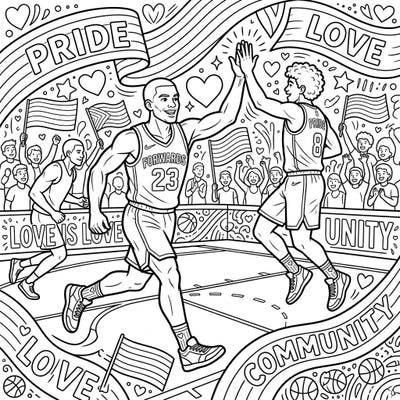 Join dynamic NBA small forwards as they celebrate Pride Month in this exciting coloring page. Express your creativity and support for love, diversity, and community with every stroke of color.