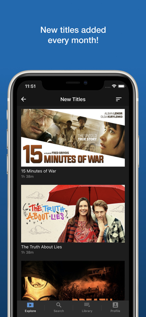 Movies Plus - Movies Plus app interface showing new movie releases on a smartphone
