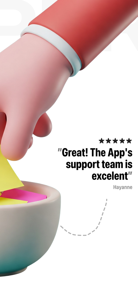 Five star review by Hayanne praising the excellent support team of the Draw Names Secret Santa app