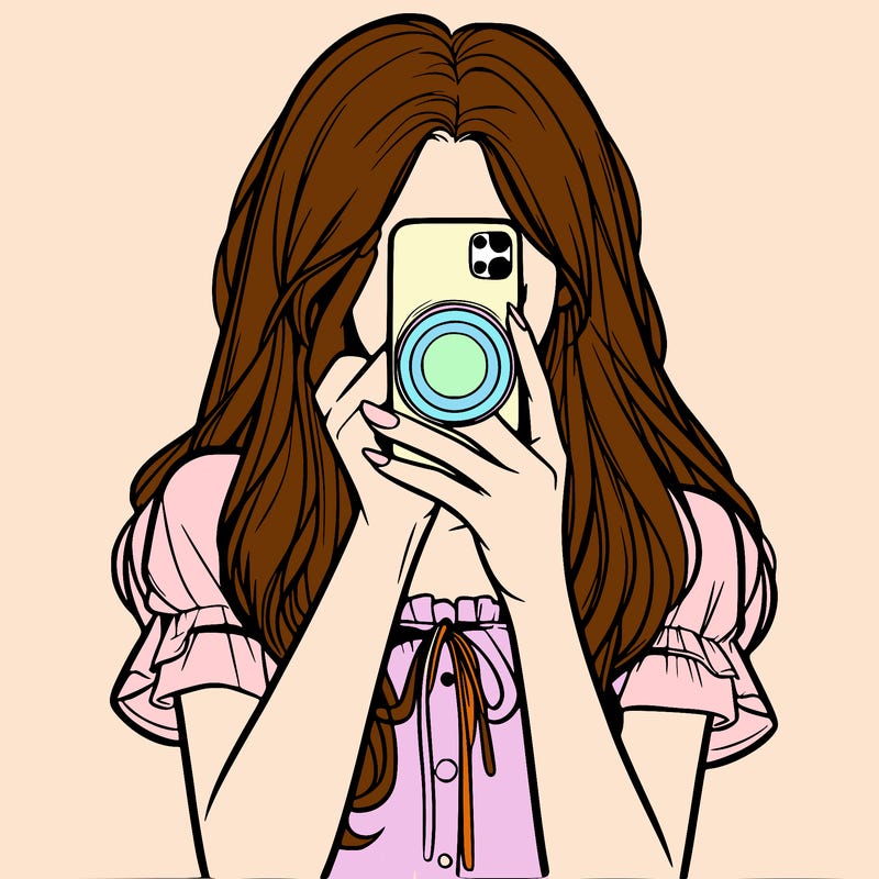 a realistic girl holding her phone taking pictures