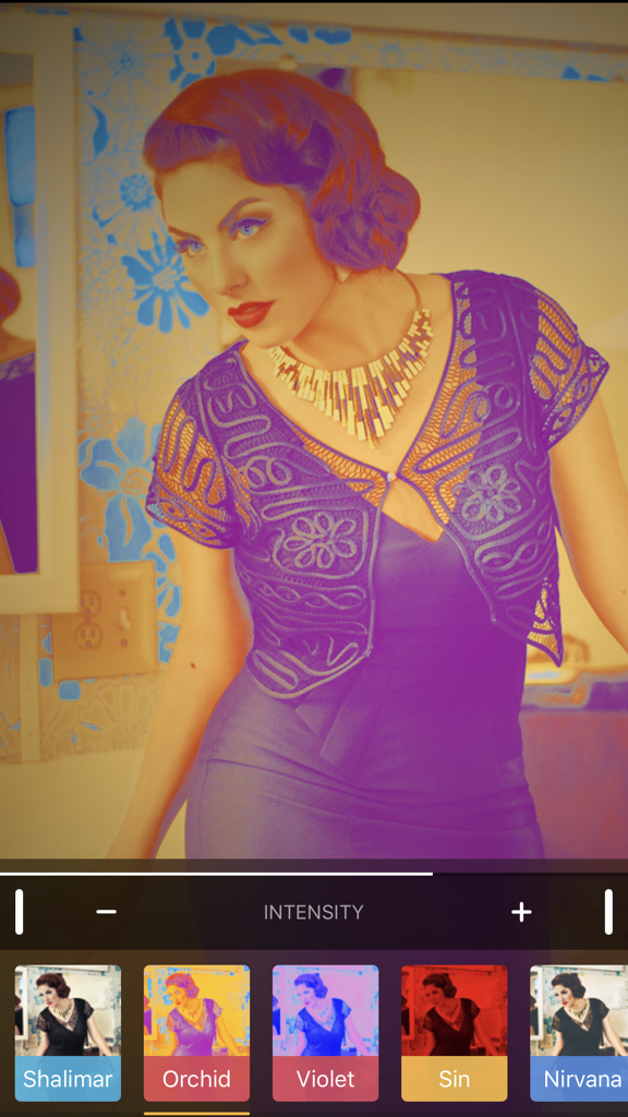 Color Accent - Applying a violet aesthetic filter to a portrait using the Color Accent photo editor app