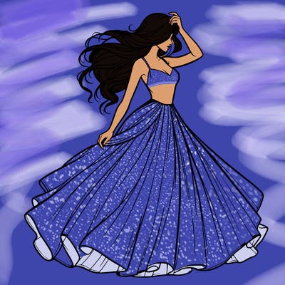 realistic woman with dress flowing in the wind