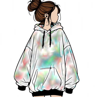 realistic girl with a oversized sweatshirt on and a bun