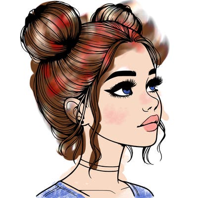 realistic girl with buns on the top of her head