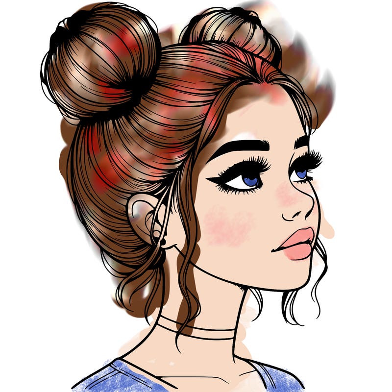 realistic girl with buns on the top of her head