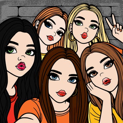 group of teen girls friends y2k up close in a selfie