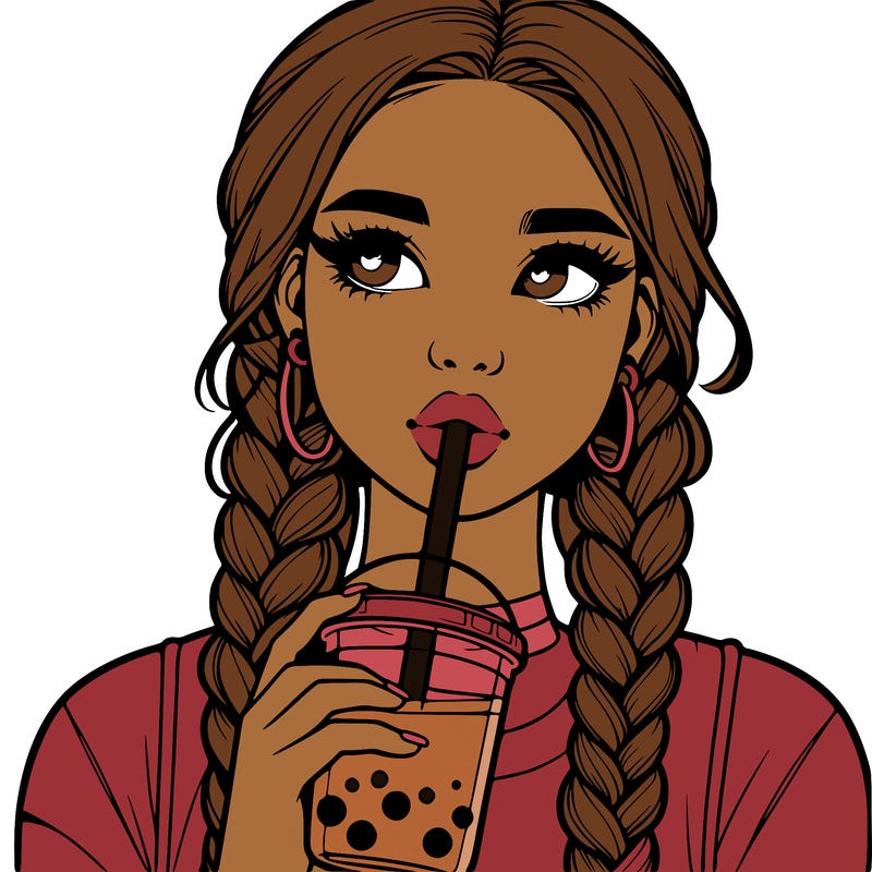 realistic girl with braided hair drinking boba