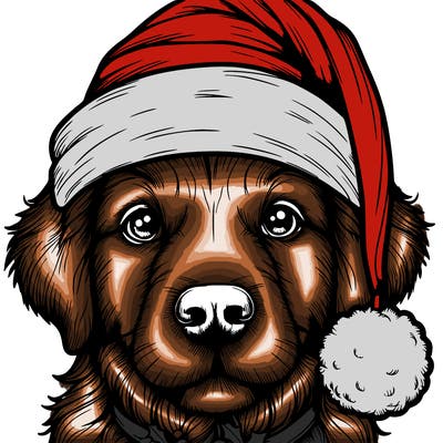 realistic dog with a christmas hat