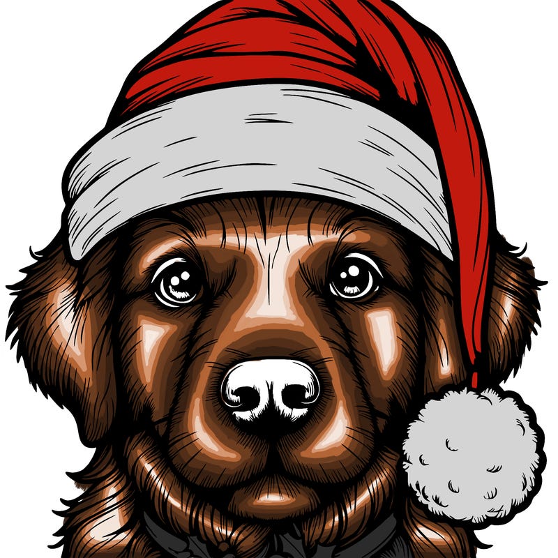 realistic dog with a christmas hat