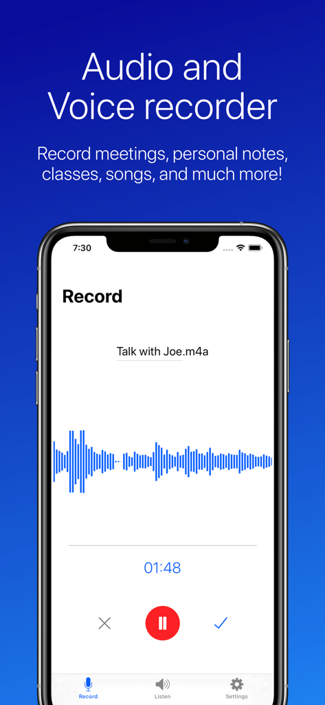 Easy Voice Recorder - Easy Voice Recorder app interface showing an active audio recording with a waveform