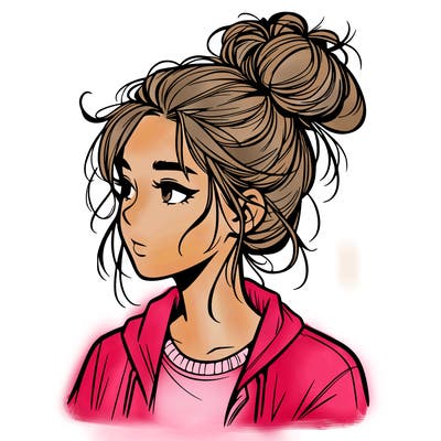 realistic teenage girl with a messy bun
