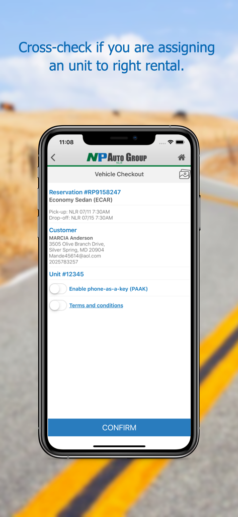 ASAP Rent - ASAP Rent mobile app vehicle checkout interface for car rental fleet management