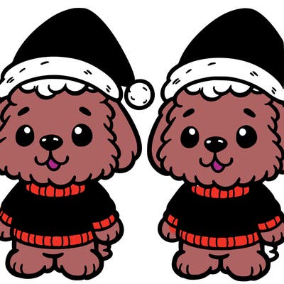 fluffy lab dressed in a santa hat and cute red shirt