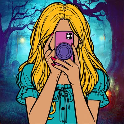 a realistic girl holding her phone taking pictures