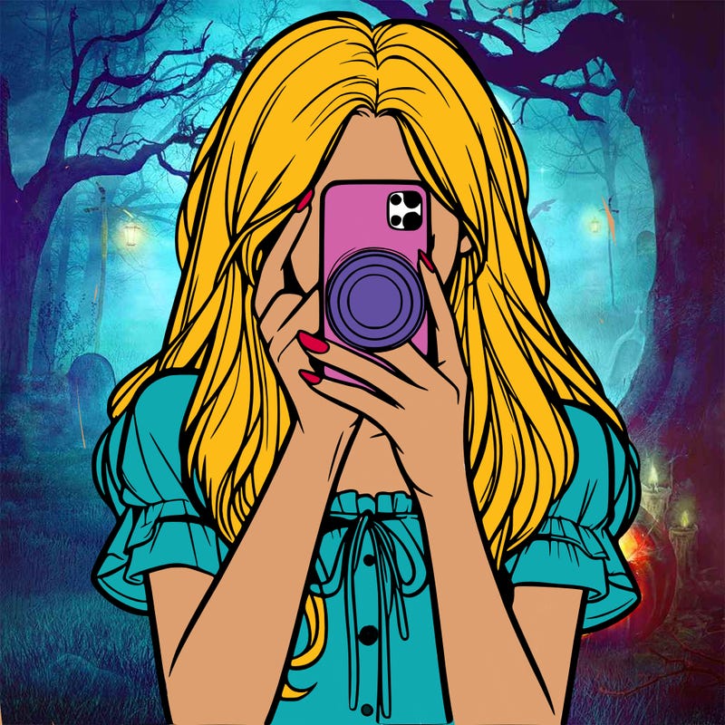 a realistic girl holding her phone taking pictures
