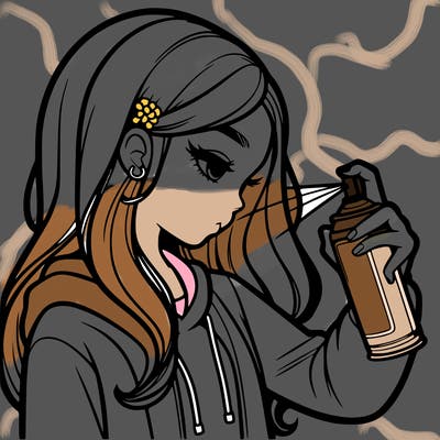 a realistic girl spray painting