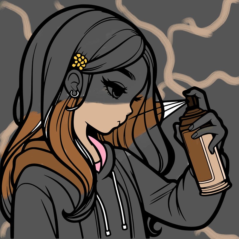 a realistic girl spray painting