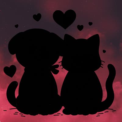 cat and dog with a heart