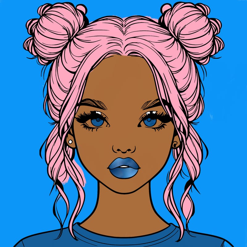 realistic girl with two buns in hair and lips