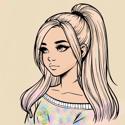 realistic girl with a high ponytail
