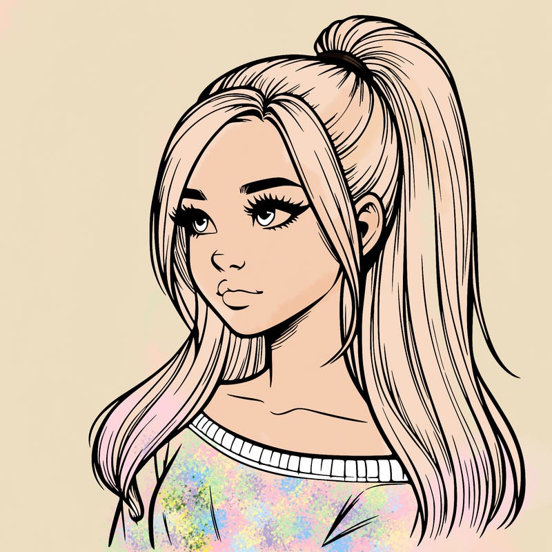realistic girl with a high ponytail