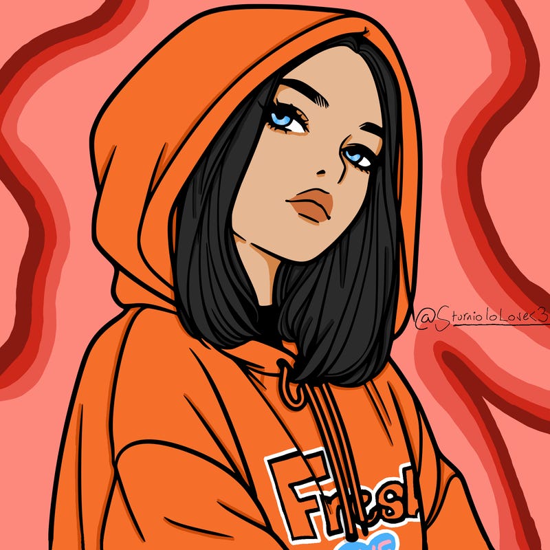 a realistic girl in a hoodie