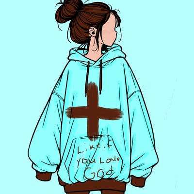 realistic girl with a oversized sweatshirt on and a bun