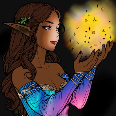 realistic elf girl doing magic