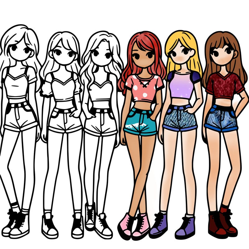 a group of girls wearing crop tops and shorts