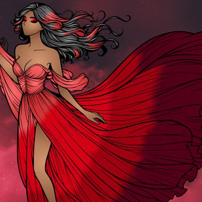 realistic woman in dress flowing the the wind