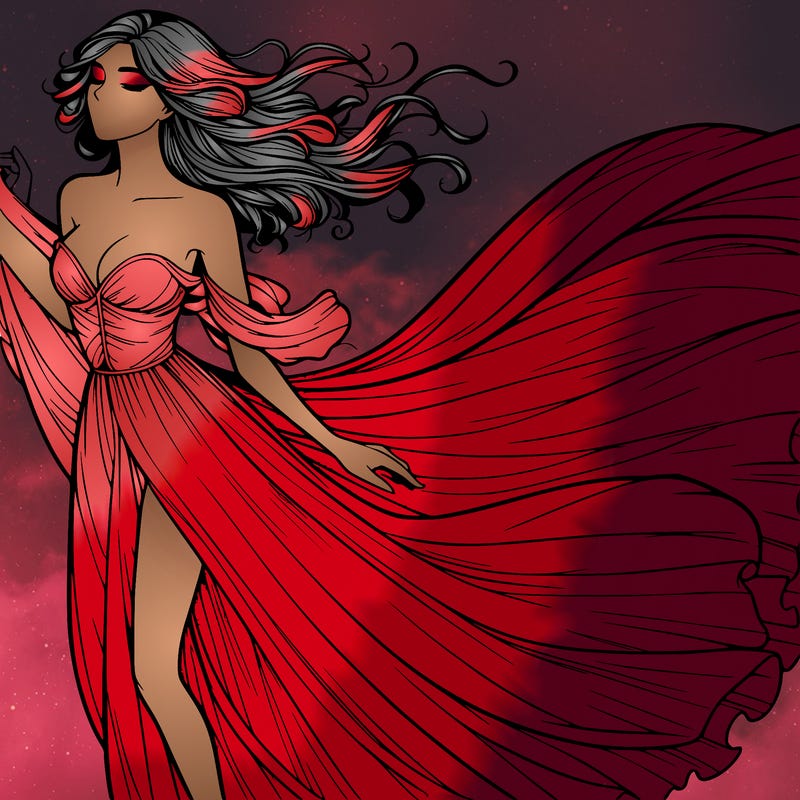 realistic woman in dress flowing the the wind