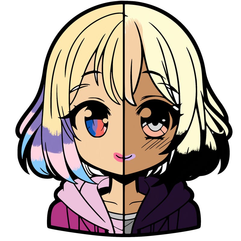 animated girl half anime