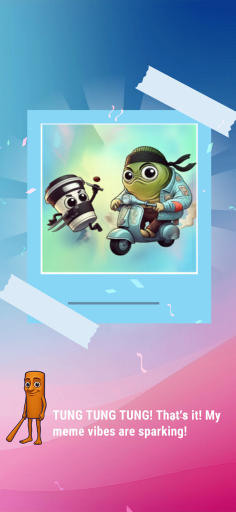 Brainrot Tile Match IQ - Merge - Uma ilustração de meme com uma tartaruga em um patinete e um personagem de xícara de café com o texto TUNG TUNG TUNG