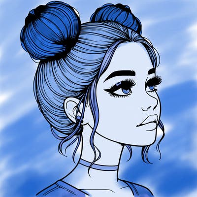 realistic girl with buns on the top of her head