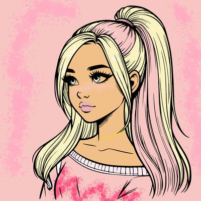 realistic girl with a high ponytail