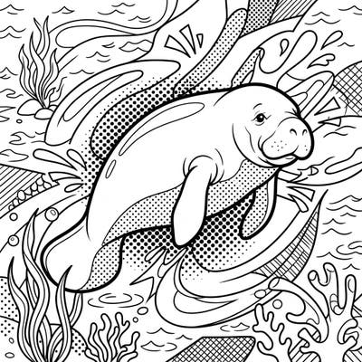 Unleash your inner artist with this captivating Pop Art African Manatee coloring page, blending marine wonder with a retro comic book vibe. Experience the joy of adding your unique flair to this dynamic and engaging aquatic scene.