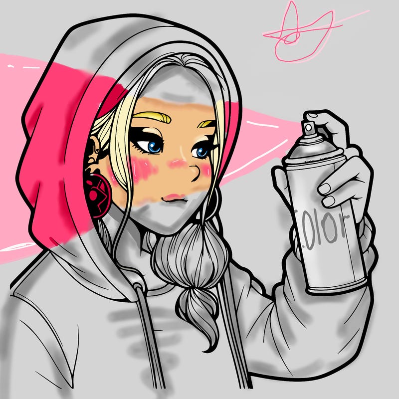 a realistic girl, spray painting