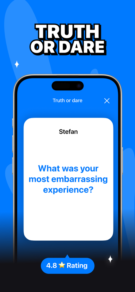 Imposter Game - Splash - Uno schermo di smartphone che mostra una domanda "Verità o Sfida" dall'app Imposter Game.