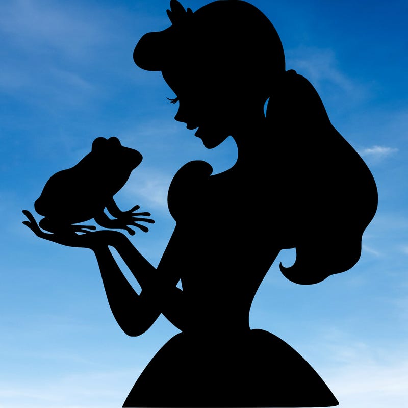 a shadow of a princess holding a frog realistic