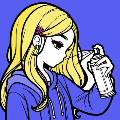 a realistic girl spray painting