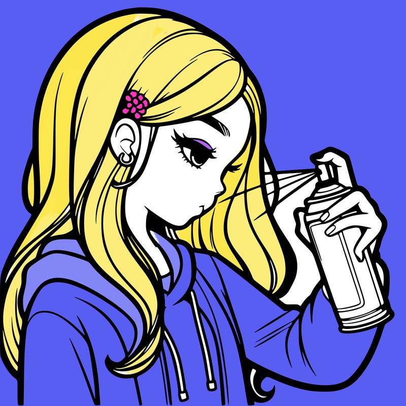 a realistic girl spray painting