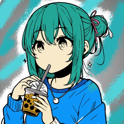 manga character drinking boba
