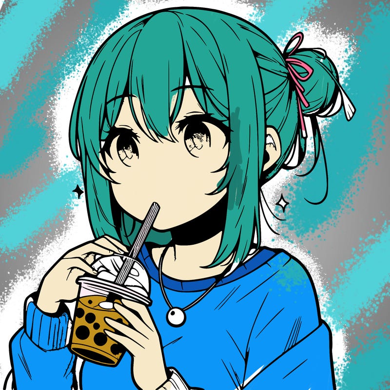 manga character drinking boba