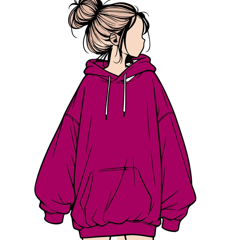 realistic girl with a oversized sweatshirt on and a bun